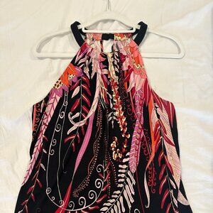 Ellie Tahari Black Pink Red Silk Top Sleeveless Blouse, Size Medium